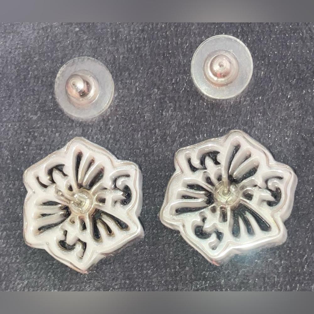 Vintage Brighton carved tortoise shell flower shaped earrings shadow garden - Picture 6 of 7